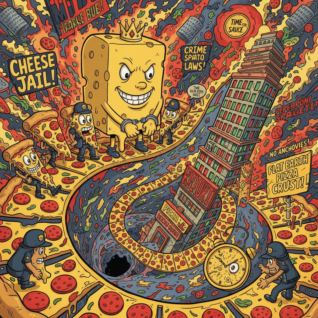 cheese overlord arrested in pizza jurisdiction, reality has left the chat