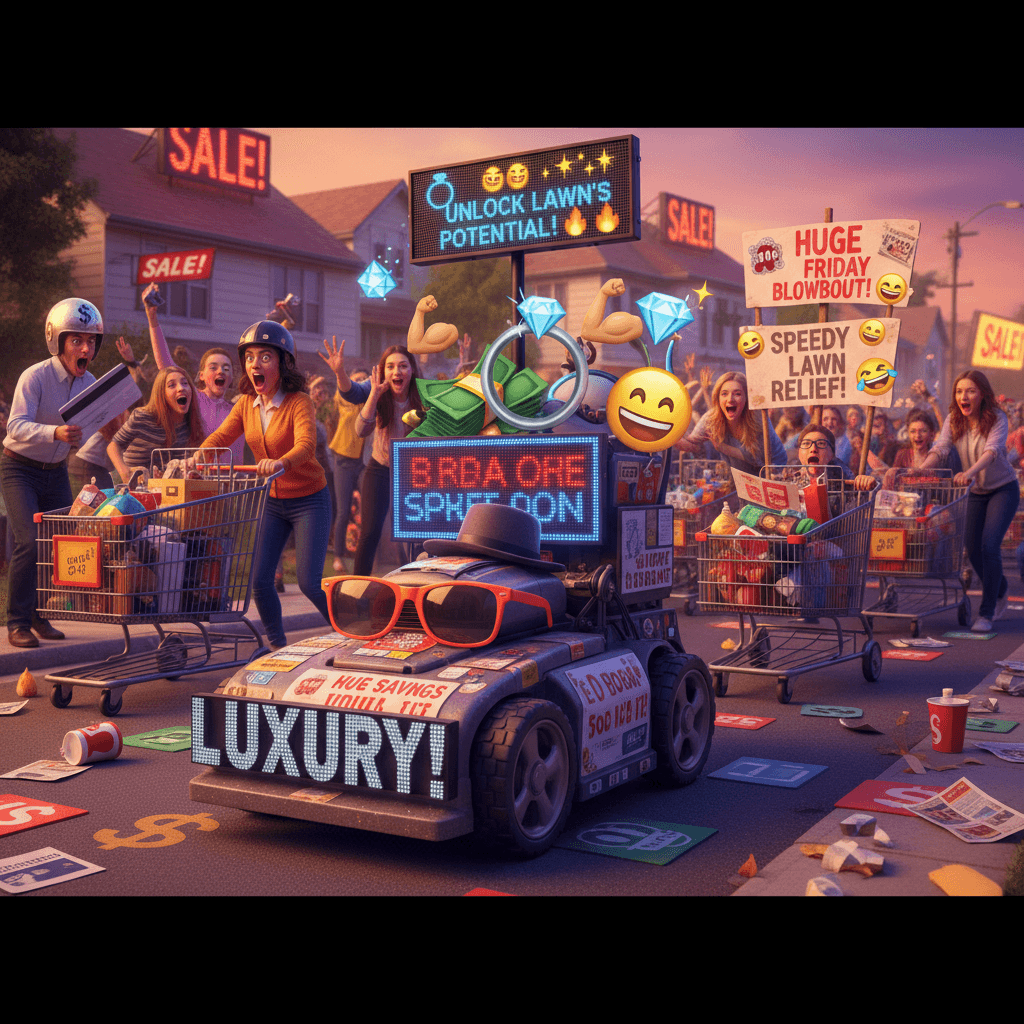 lawn mower robot discovers the miracle of capital letters and emoji