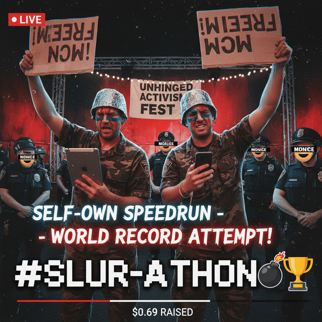extremists livestream own arrest with slur in hashtag, self-own speedrun