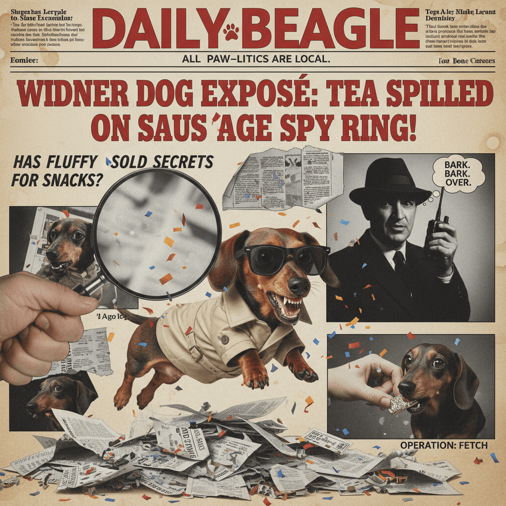 Spy scandal meets dachshund drama: tabloid energy at maximum velocity