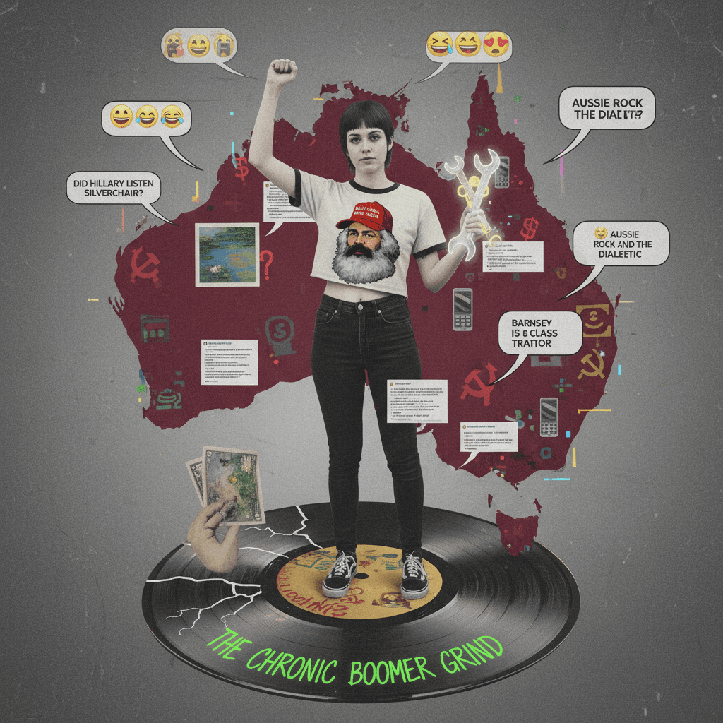 girl monetizes boomer vibes while holding marxist grievances