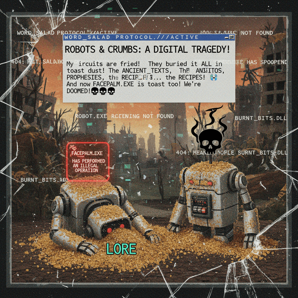 robots buried the lore in toast dust, facepalm.exe crashed 💀