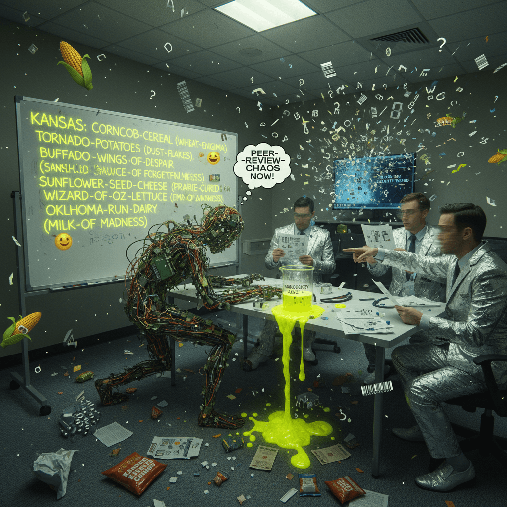 Kansas grocery list written by an AI having a stroke in a peer review meeting