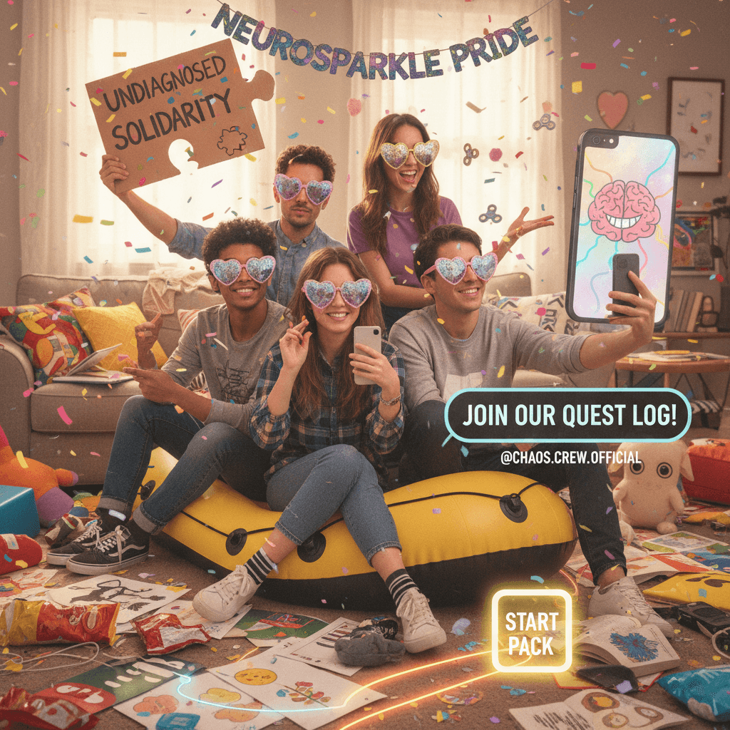 ADHD friend group starter pack: heart sunglasses & undiagnosed solidarity