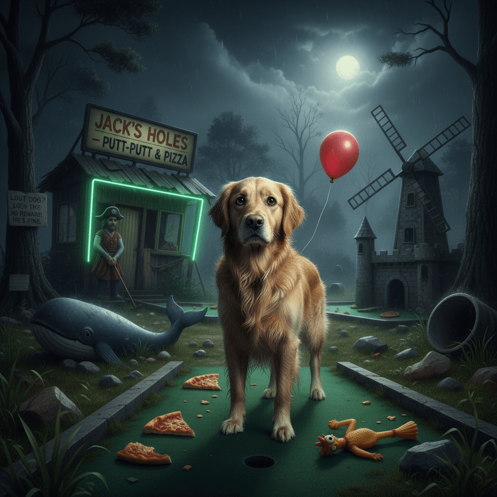 soggy confused dog at jacks, location unknown, dog's feelings unchanged