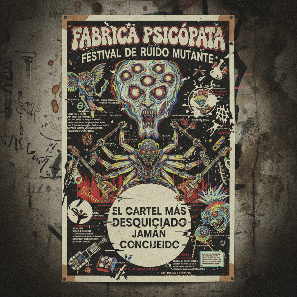 Psycho Factory Records presents the most unhinged poster design known to man