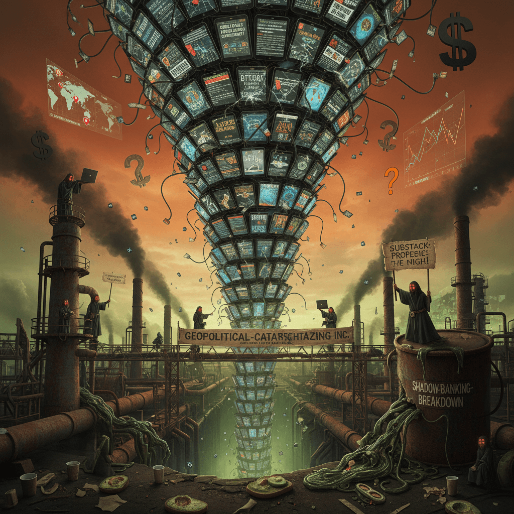 Substack doom-spiral meets oil refinery stock photo energy