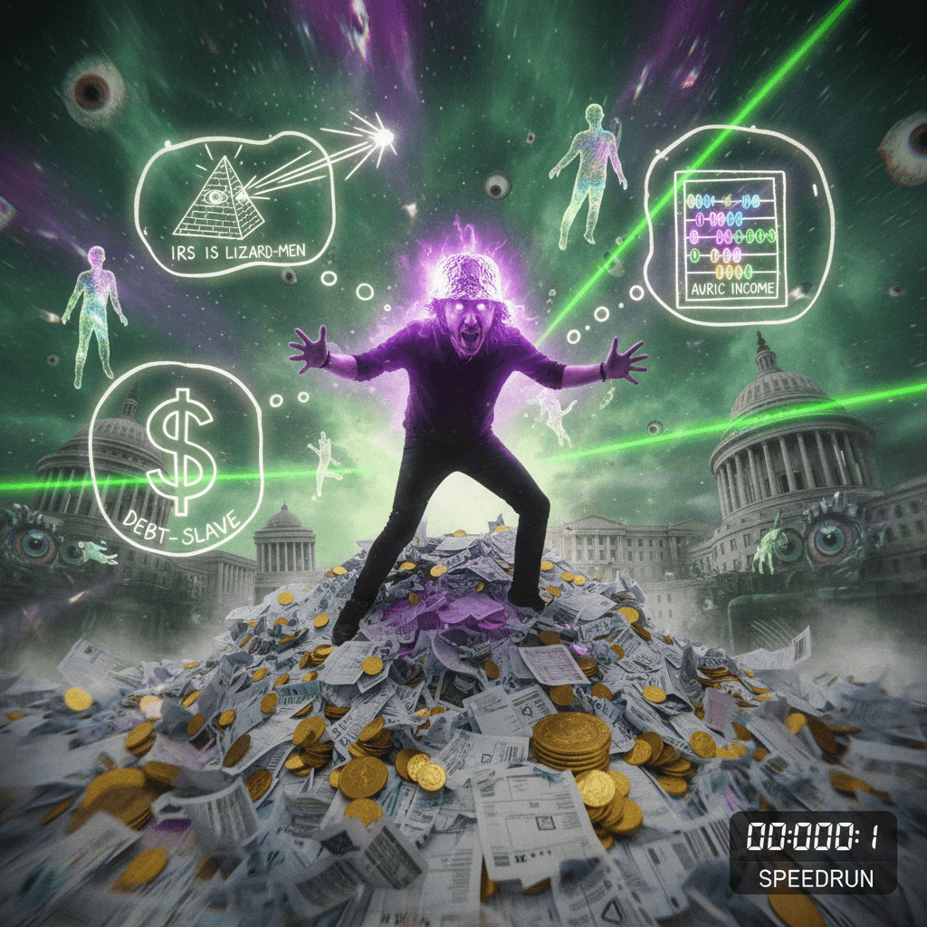 Unhinged tax manifesto speedrun: IRS bad, auras taxed, capitalism is slavery