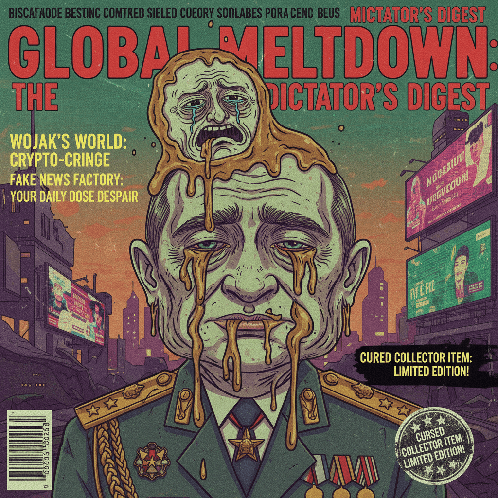 melting dictator energy meets wojak magazine cover design