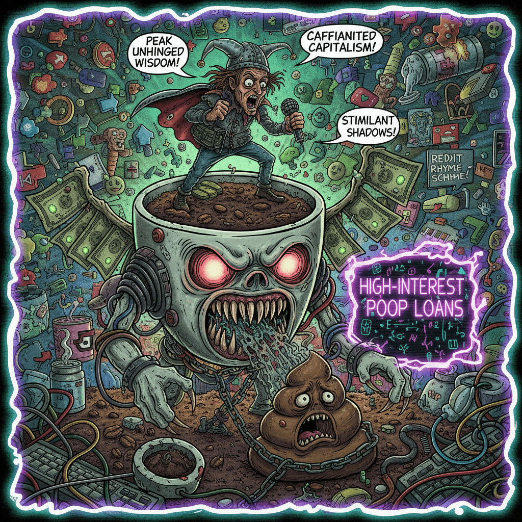 Coffee + Adderall = predatory poop lender? Peak unhinged wisdom