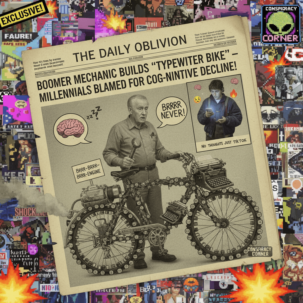 Typewriter bicycle goes brr; brain cells go brrrrr never