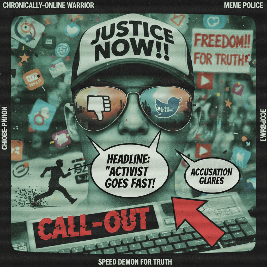 Activist speedrun: headline + sunglasses + caps lock = justice