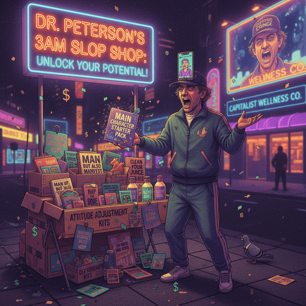 Peterson selling attitude adjustment kits at 3AM, colorized