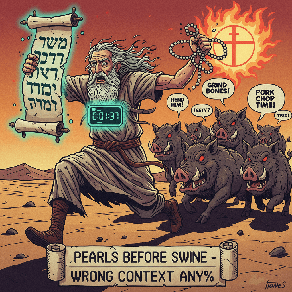 angry Bible quote guy thinks pigs will literally tear him apart