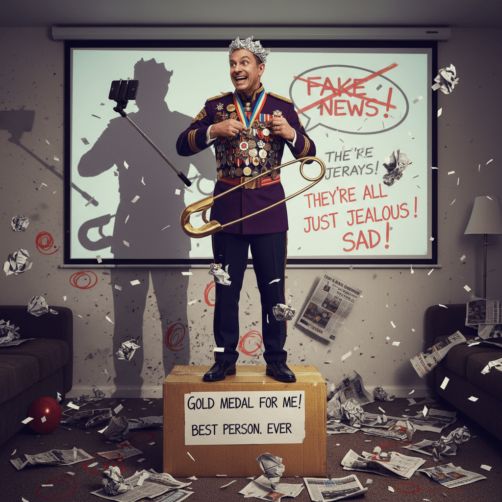 Man describes giving himself medal, then preemptively copes about fake news