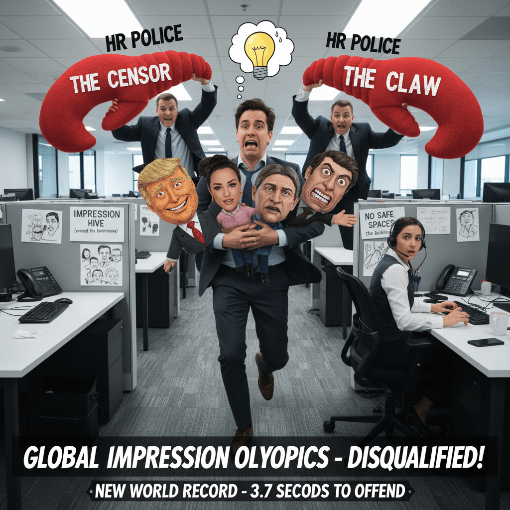 Getting caught doing problematic impressions at work speedrun