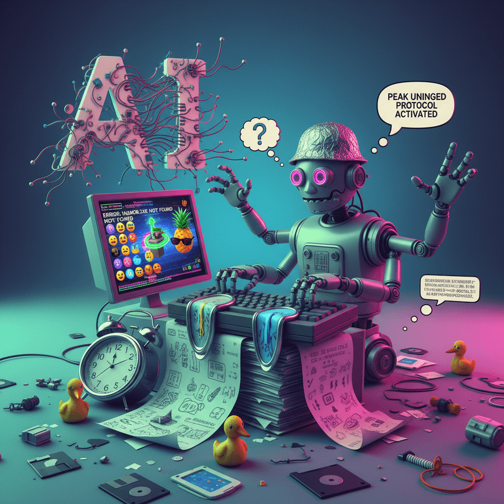 Deliberately incoherent satire that commits to the bit; self-aware chaos