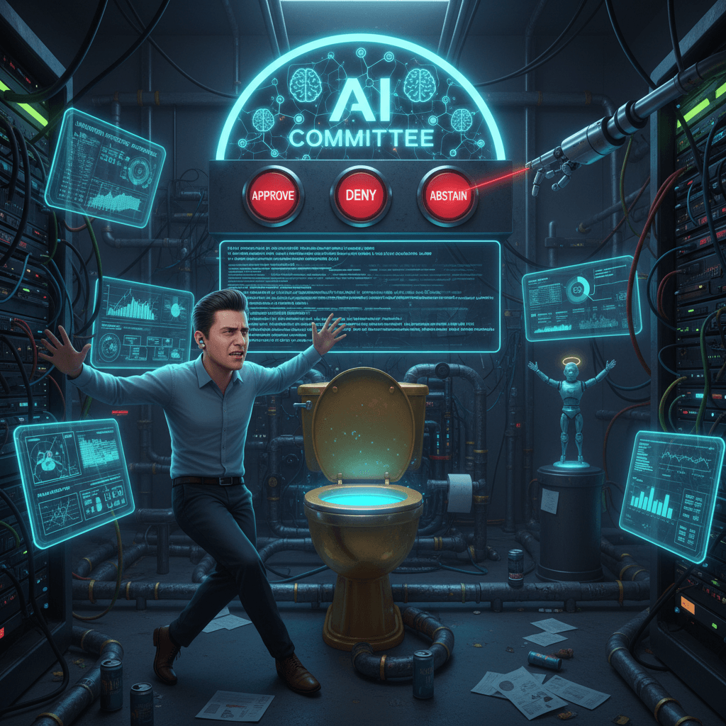 man refuses bathroom break pending AI committee vote on piss protocol