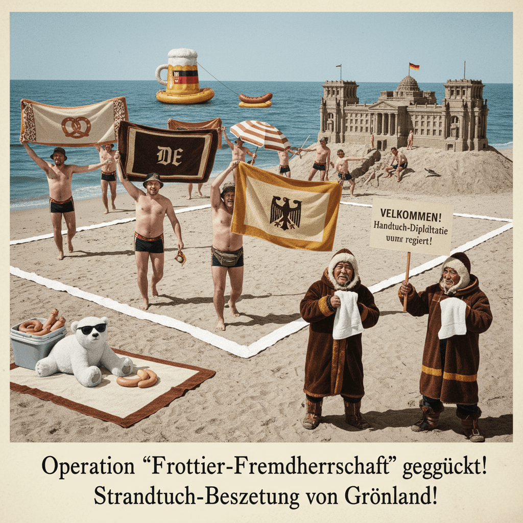 Germans conquer Greenland with terry cloth, 2024 colorized