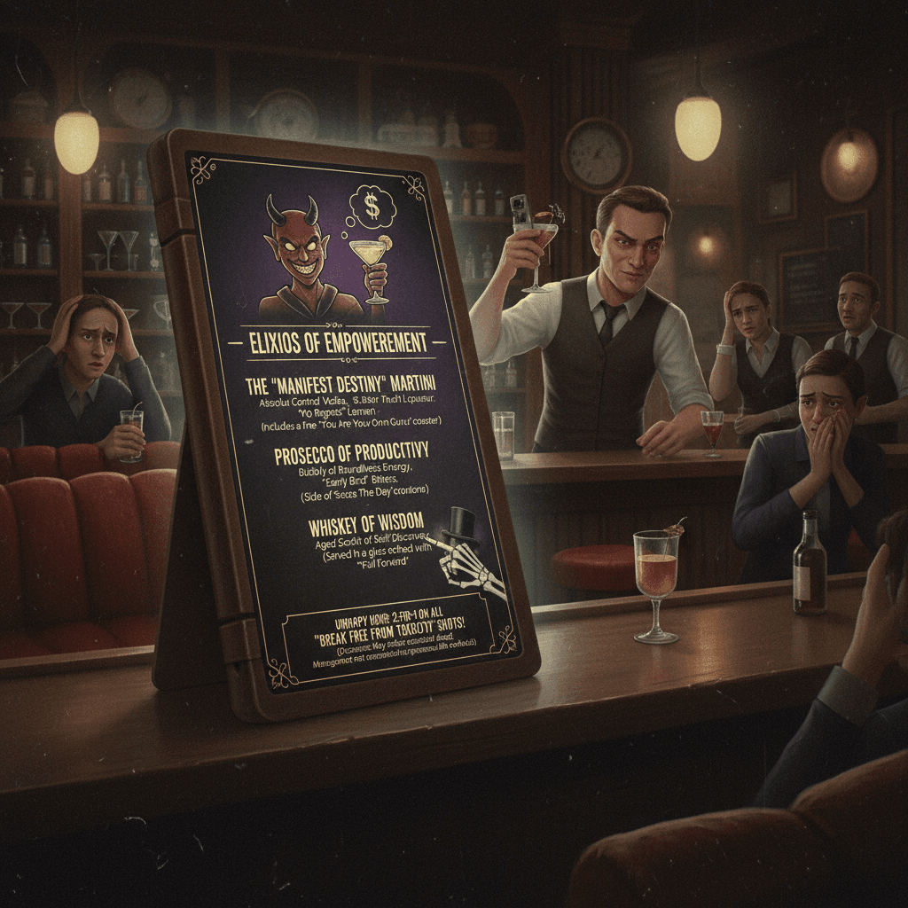 Bar menu weaponizes self-help quotes for profit, 10/10 chaos