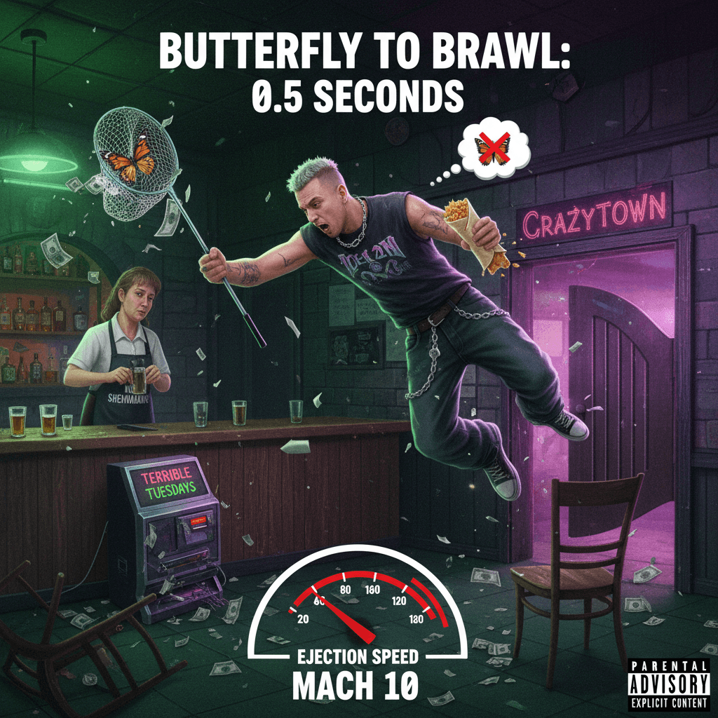 Crazytown's descent from "butterfly" to bar ejection speedrun