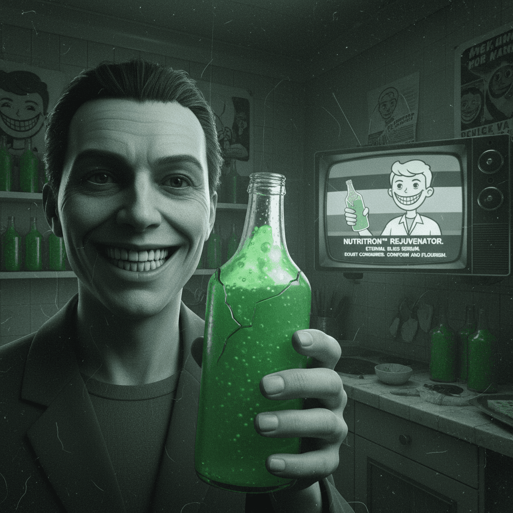 drink the green goop, smile forever, questions discouraged