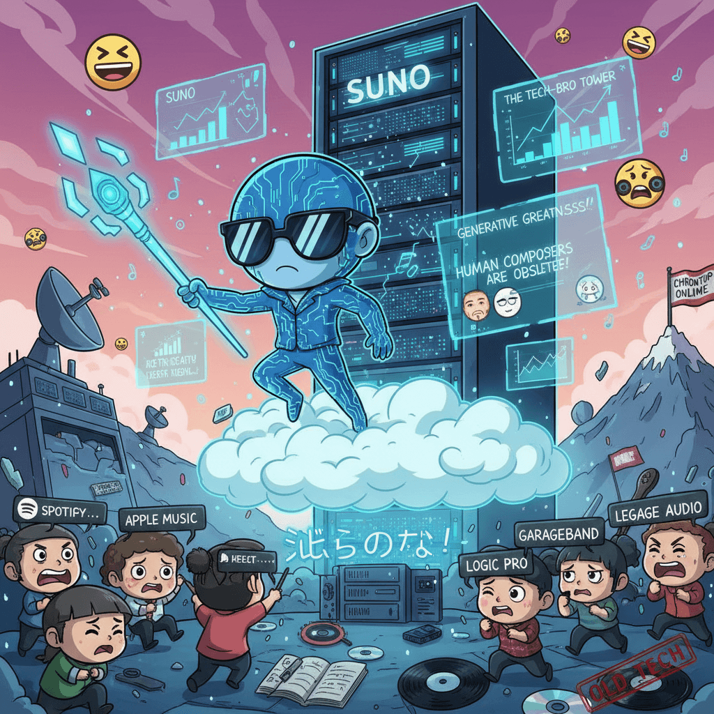 Suno stares down at peasants, declares its superiority in anime form