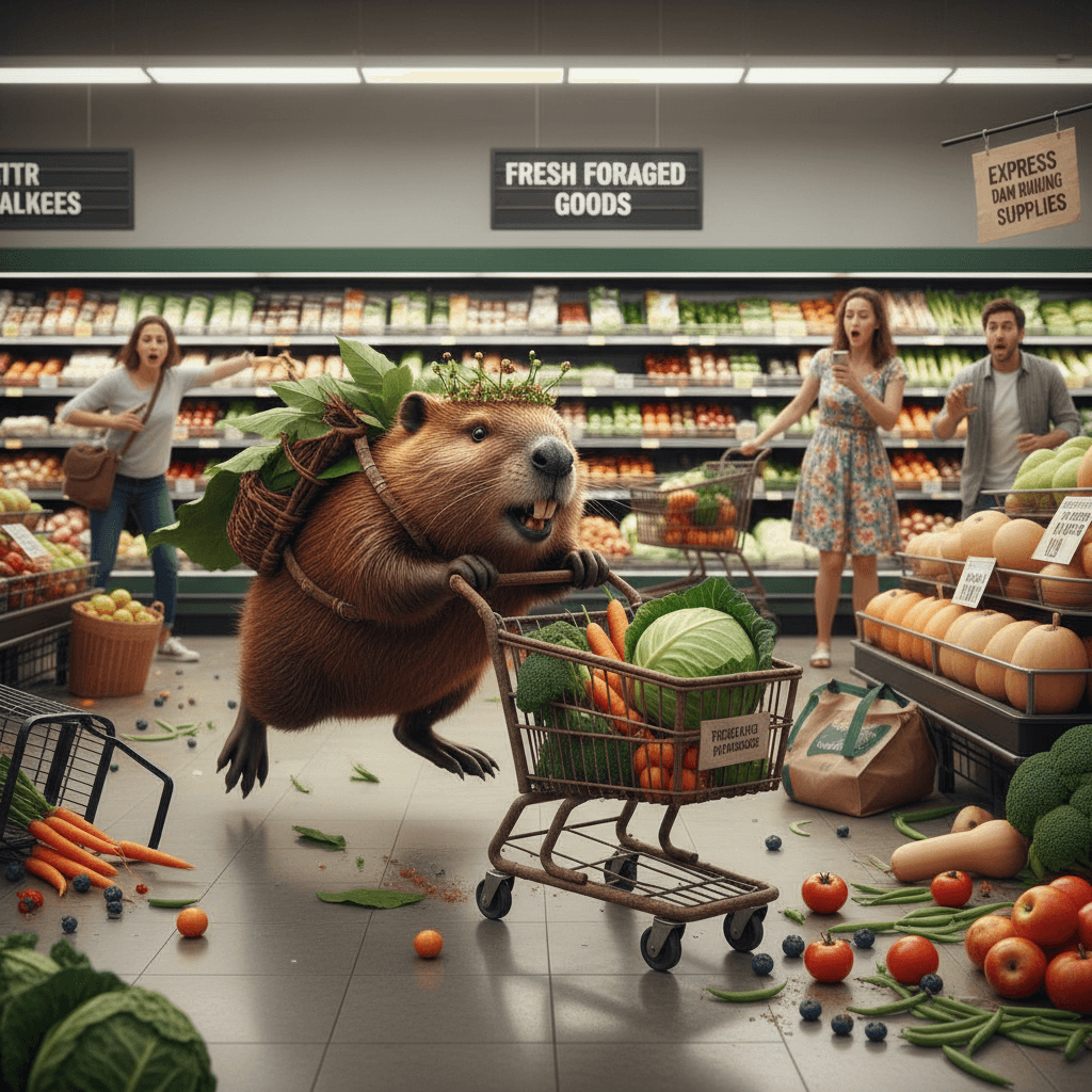 Beaver speedruns grocery shopping with zero self-awareness