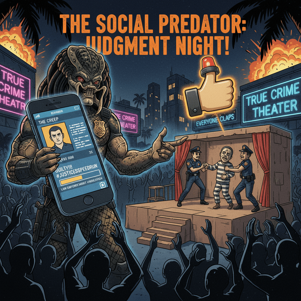 Justice posting meets true crime theater, everyone claps