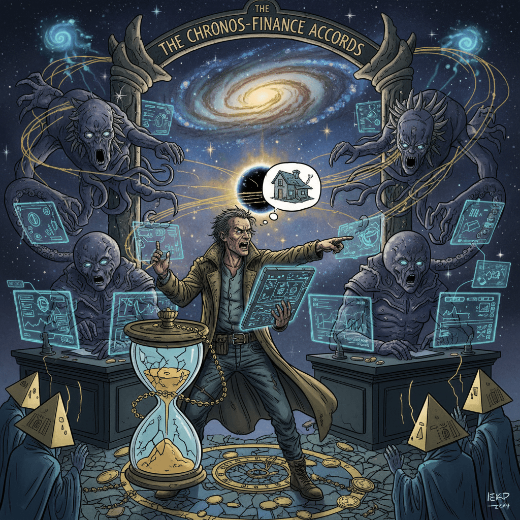 broke time traveler blames ancient overlords for credit score
