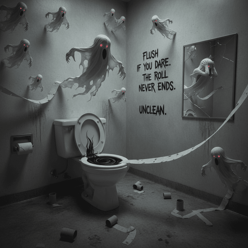 bathroom haunted by toilet paper ghosts, doom unresolved