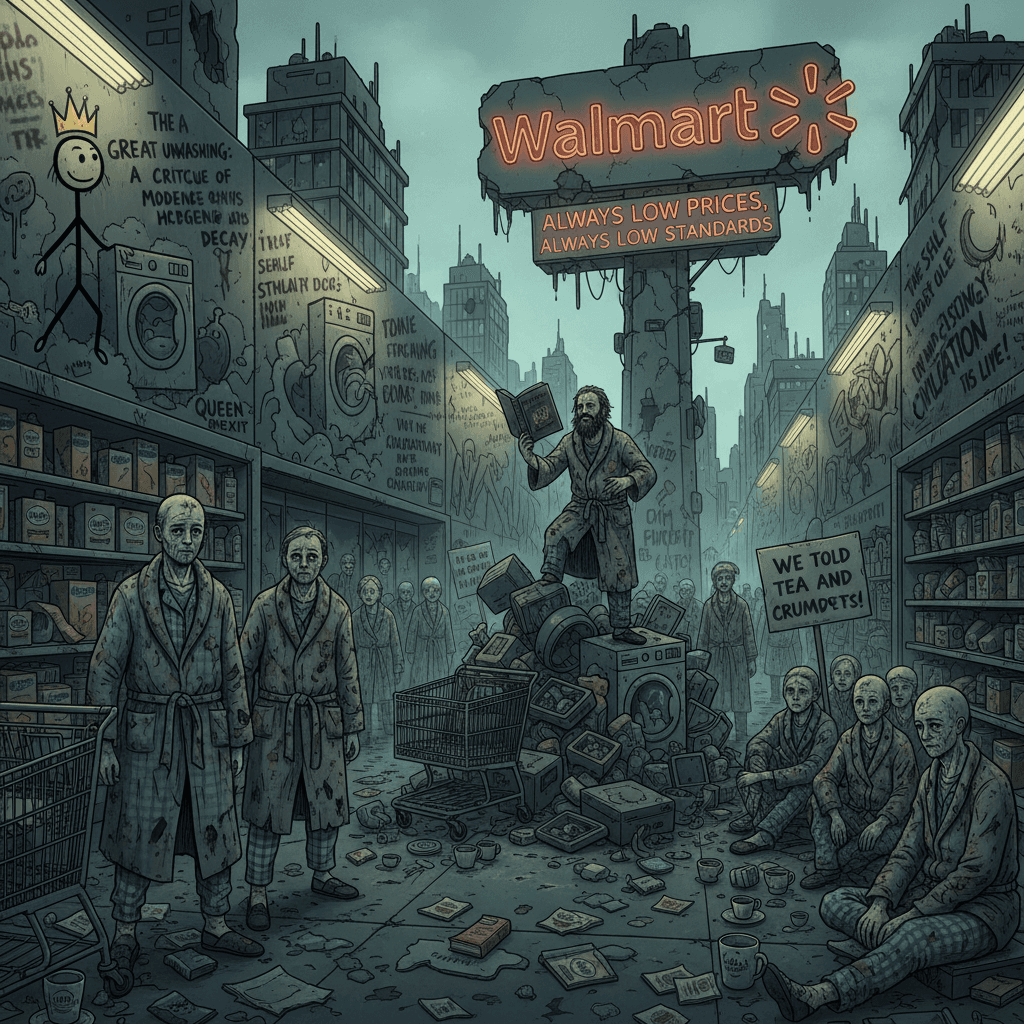 pajama-wearing civilization collapse via unwashed britons and walmart aesthetics