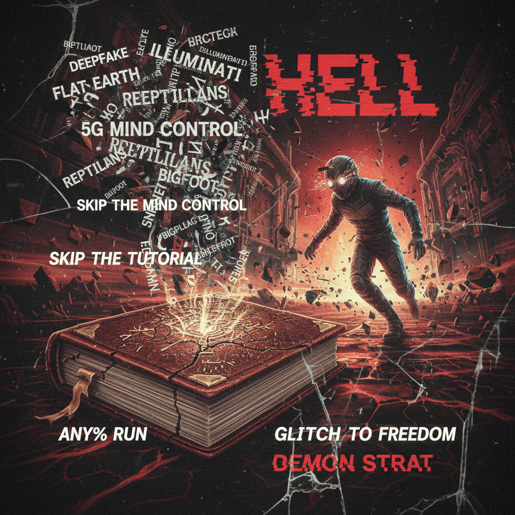 leather prophecy meets glitchy conspiracy through the lens of speedrunning hell