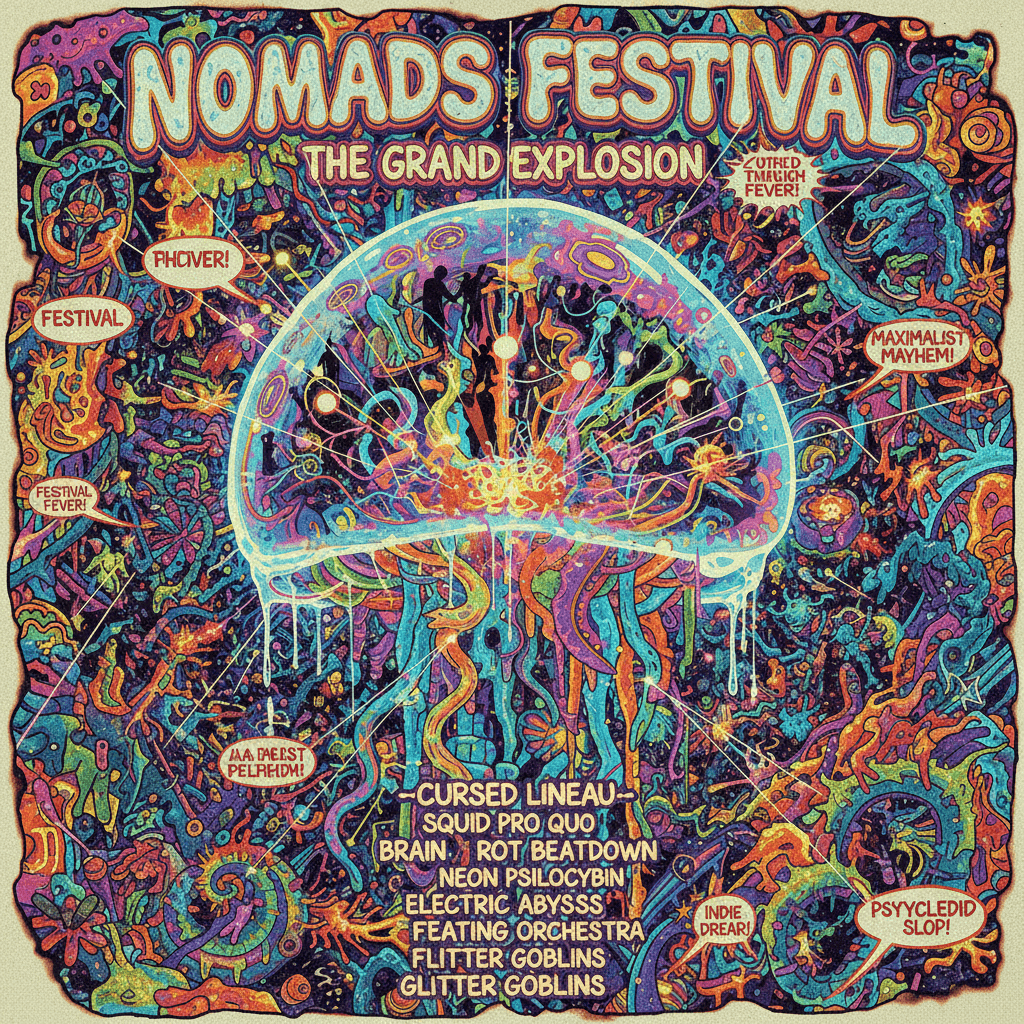 Nomads poster looks like a rave exploded inside a jellyfish's brain