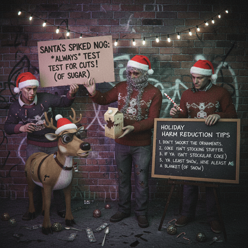 Junkies giving out Christmas harm reduction tips nobody asked for