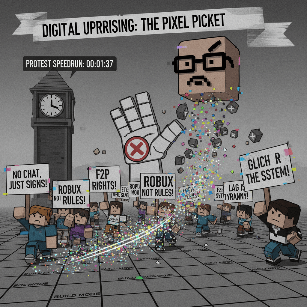 kids protest in roblox, mods disable chat, they picket with signs instead