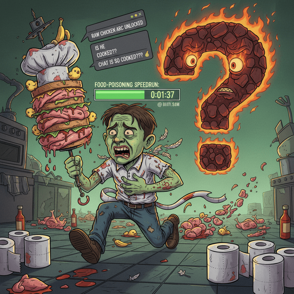 ate raw chickens unironically, asks if HE'S cooked