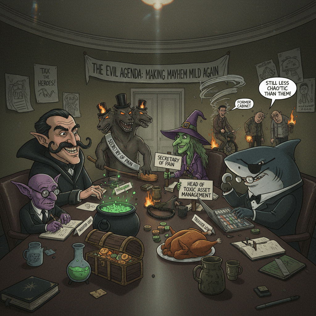 Evil mastermind recruits actual villains for cabinet, somehow still less chaotic