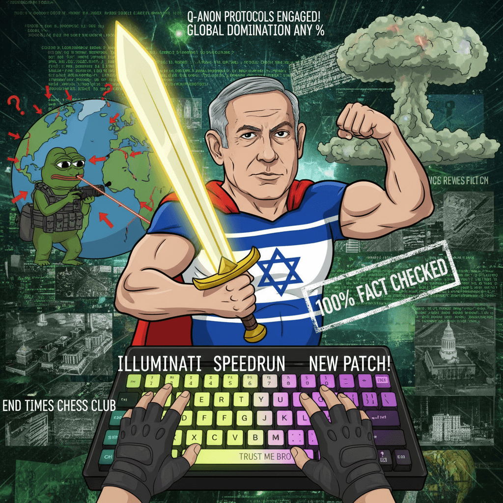 Netanyahu fan fiction meets 4chan geopolitics, 100% confidence