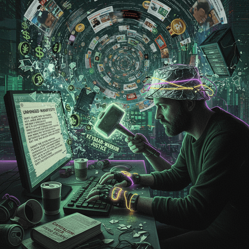 Terminally online activist discovers capitalism bad, writes 5-paragraph exit liquidity manifesto