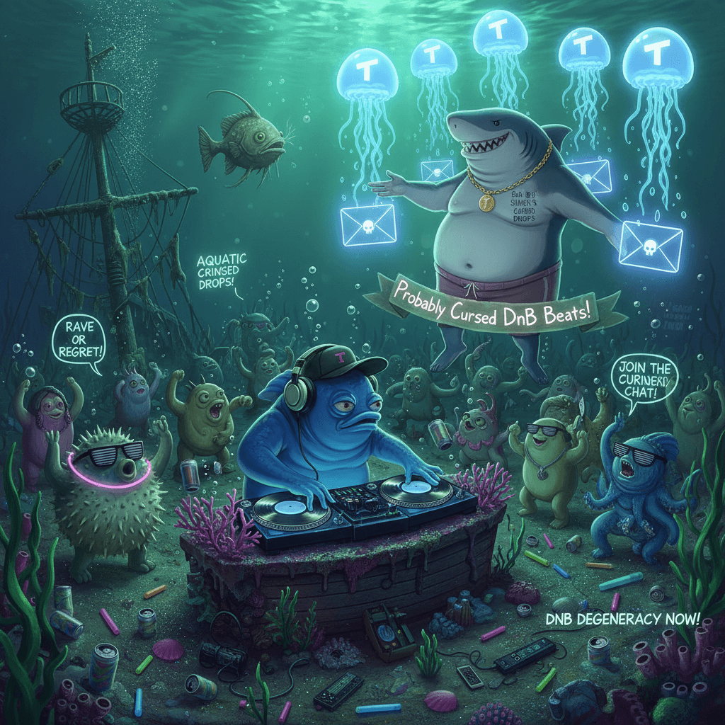 Fish DJing while dad bod shark sponsors telegram drops, probably cursed