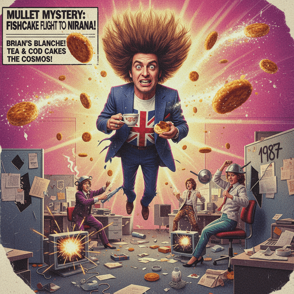 Mullet man achieves transcendence via flying fishcakes (1987)