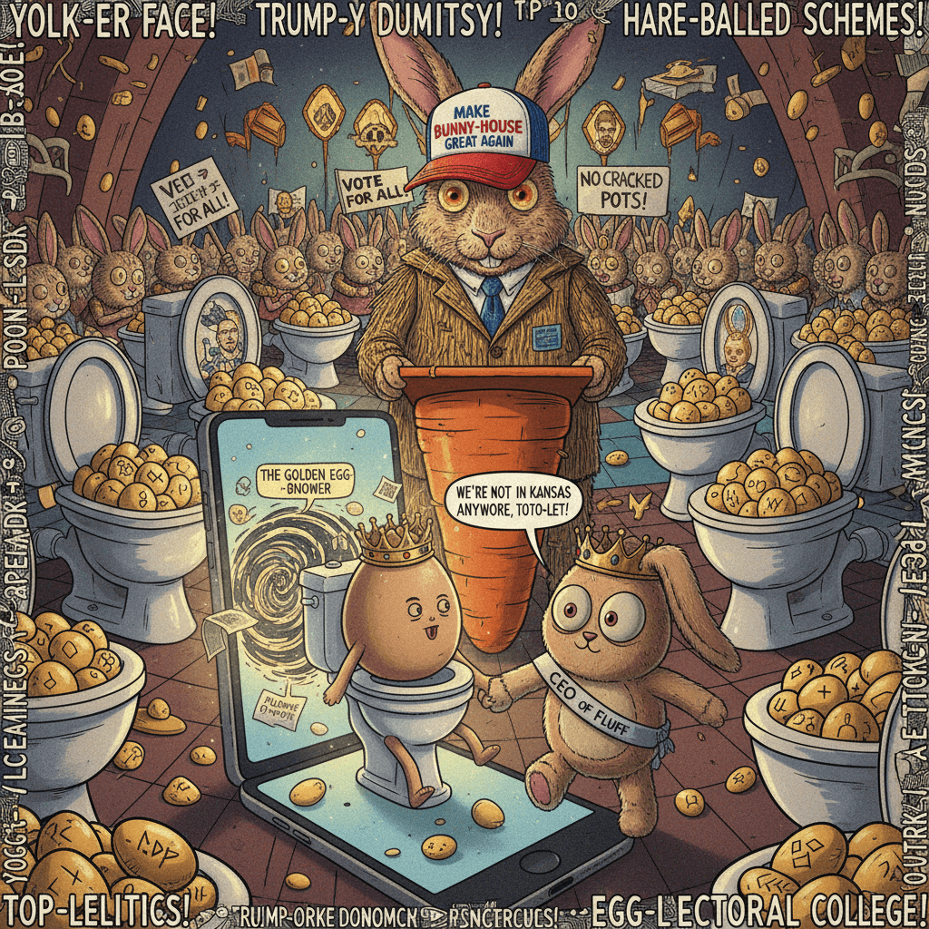 bunny-house politics and egg-based toilet mysticism walk into a meme
