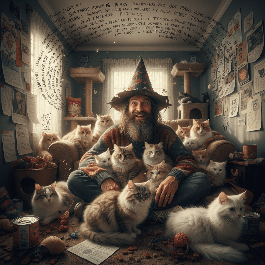 guy discovers cats are nice, documents via word salad