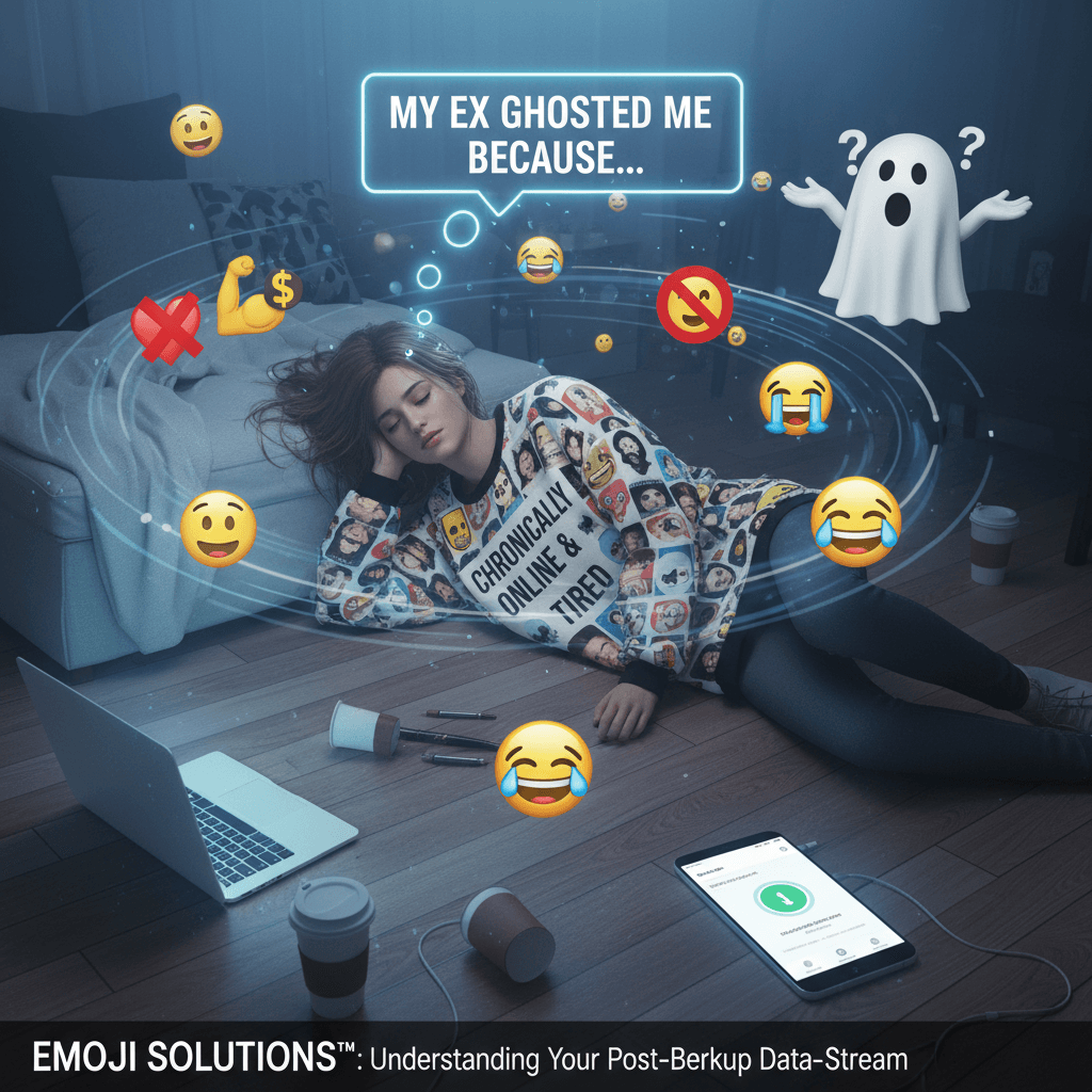 lying on floor with emojis to explain why your ex ghosted you