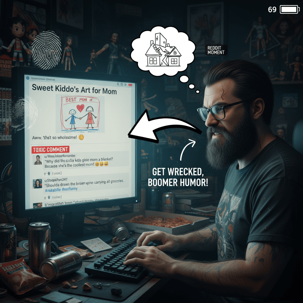 Touching gesture immediately destroyed by the most predictable mom joke imaginable