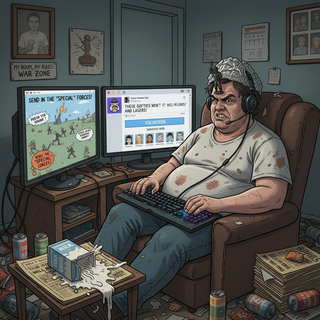 Tough guy demands war crimes, volunteers others