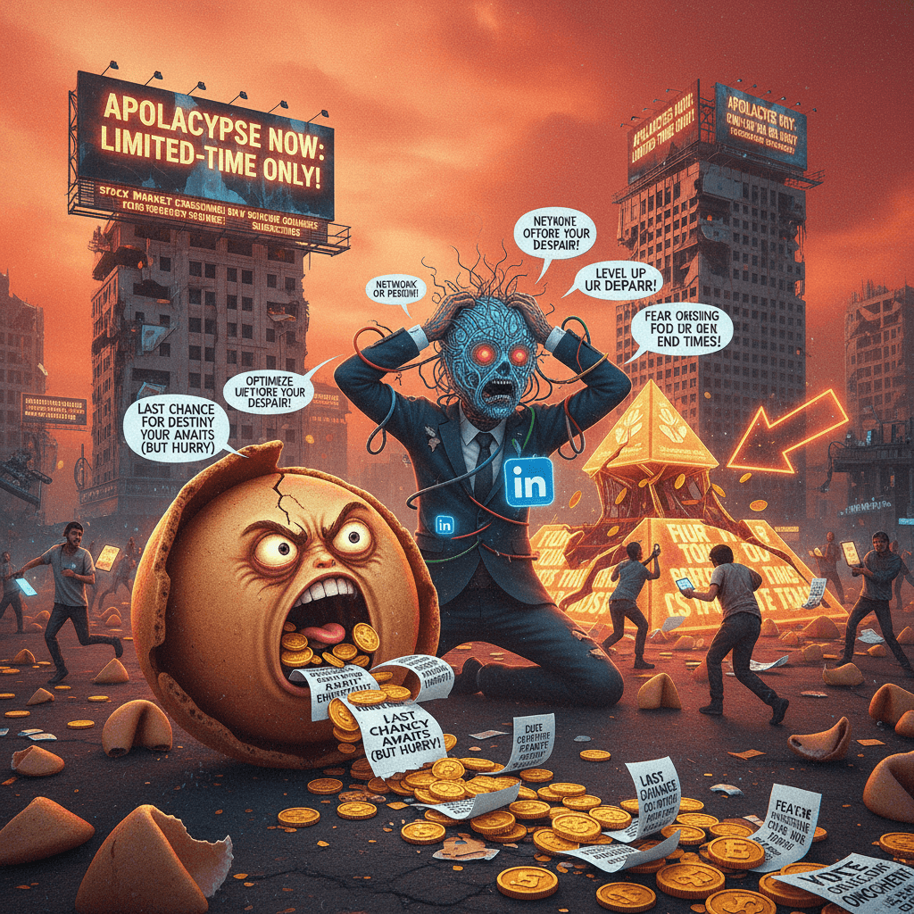 FOMO meets fortune cookie meets a LinkedIn motivational post having a breakdown