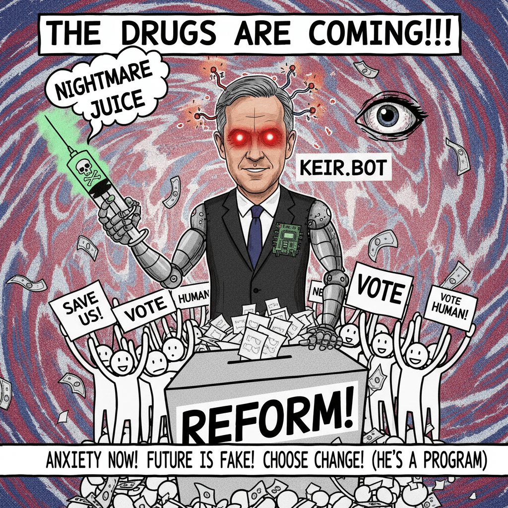 Keir bad, drugs scary, vote Reform, also he's robotic lmao
