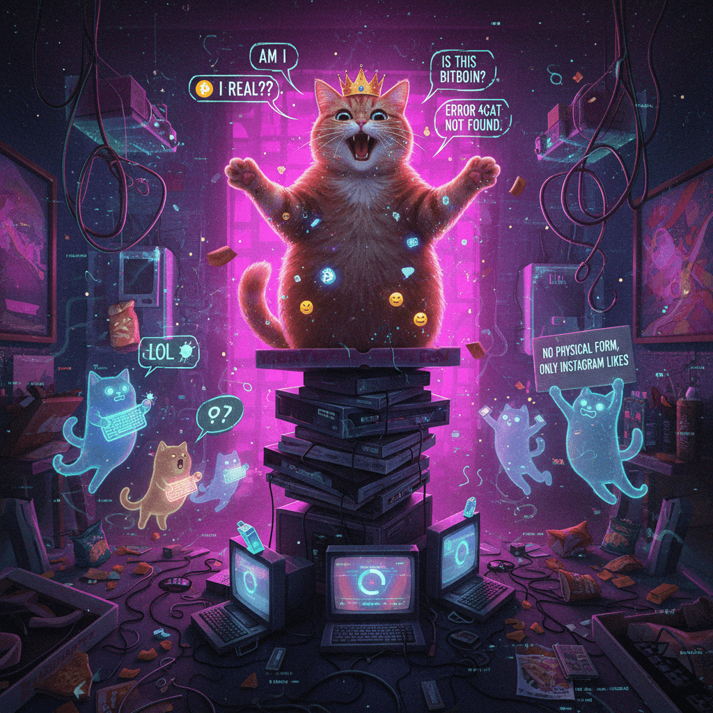 Fat cat denies its own physical existence via dramatic monologue